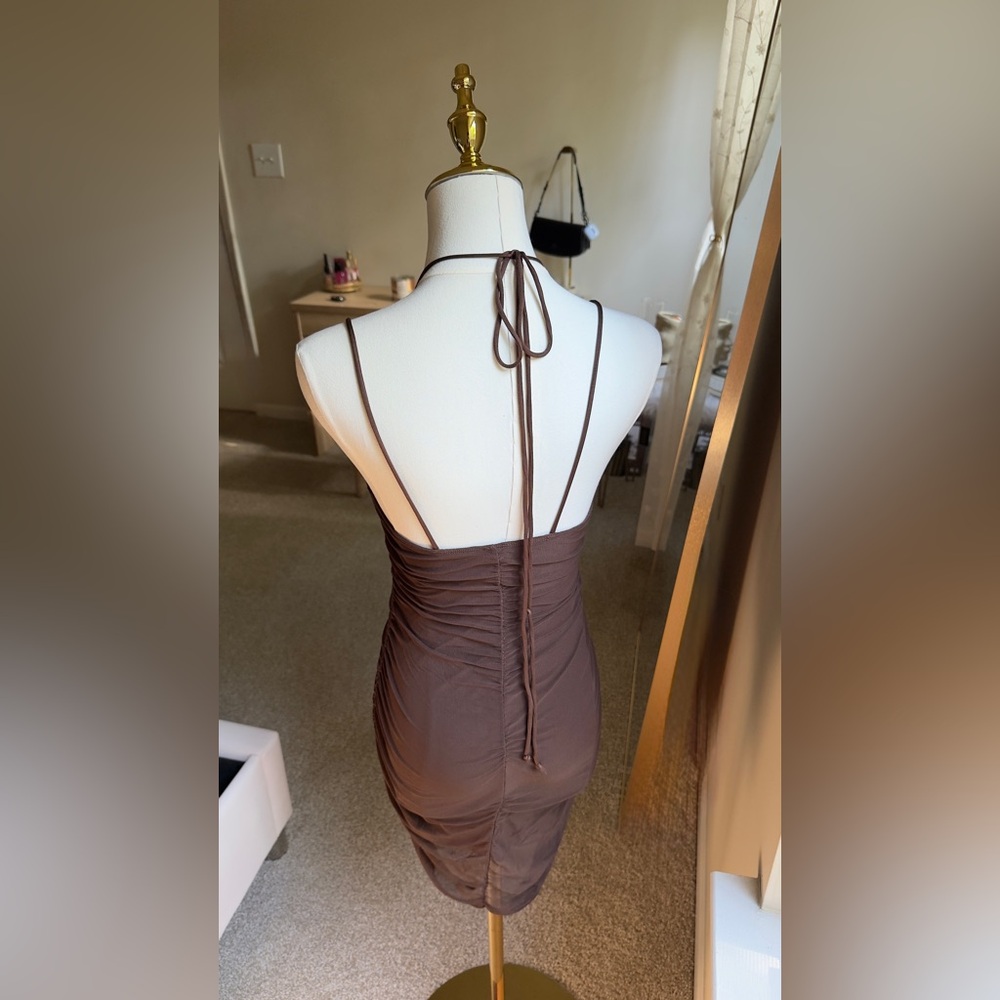Elegant Brown Halter Dress